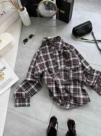 Женская повседневная оверсайз рубашка в клетку костюмный тиар Темный шоколад Одесса