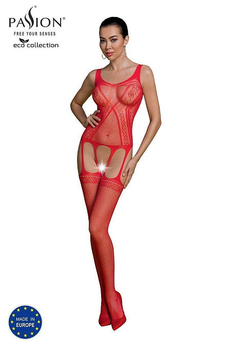 Бодистокинг Passion ECO BS007 red, с доступом, силуэтный рисунок, имитация подвязок Sex Aura Киев - изображение 2