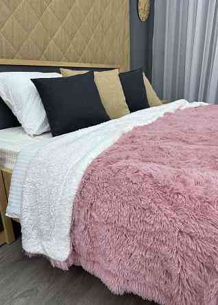 Плед-покривало 200х230 см (+-10см) Травка на овчині колір рожевий з білим (87-215) Київ