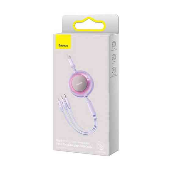 Кабель Baseus Bright Mirror 2 Series Retractable 3-in-1 Fast Charging  Data Cable USB to M+L+C 3.5A 1.1m Purple Київ