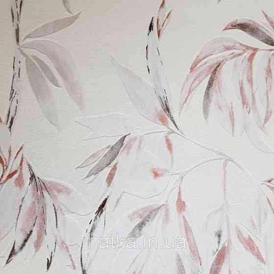 Вінілові шпалери на флізелін AS creation Attractive гілки листя рожеві, білі чорні на молочному Київ