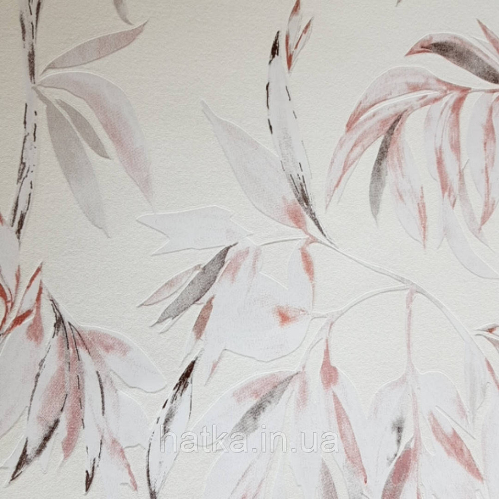 Вінілові шпалери на флізелін AS creation Attractive гілки листя рожеві, білі чорні на молочному Київ - фото 1