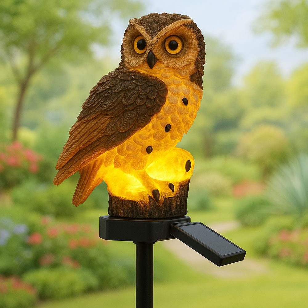 Садовий світильник на сонячній батареї 15,5см, "Сова", Коричневий / Газонний ліхтар / Вуличний ліхтар у вигляді сови Київ - фото 1