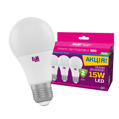 Лампочка ELM B60 15W PA10L E27 4000K 3шт. (18-0143) Винница - изображение 1