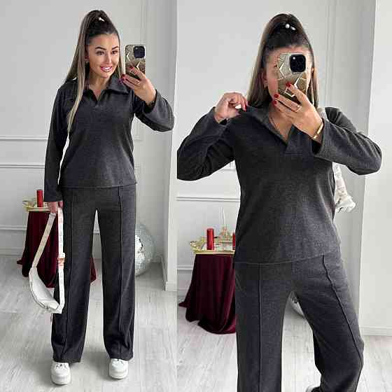 Жіночий базовий в'язаний костюм-двійка з ангори Графіт, 50/52 Одеса