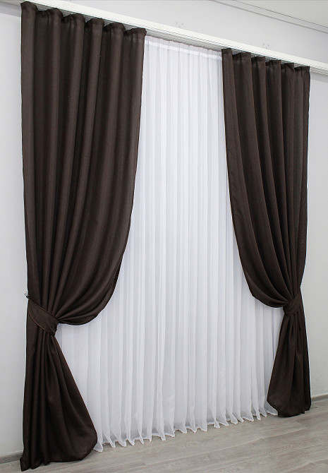 Комплект готовых штор VR-Textil Лен Лён Мешковина № 1189ш Венге 150х270 см 2 шт (30-962) Киев - изображение 3