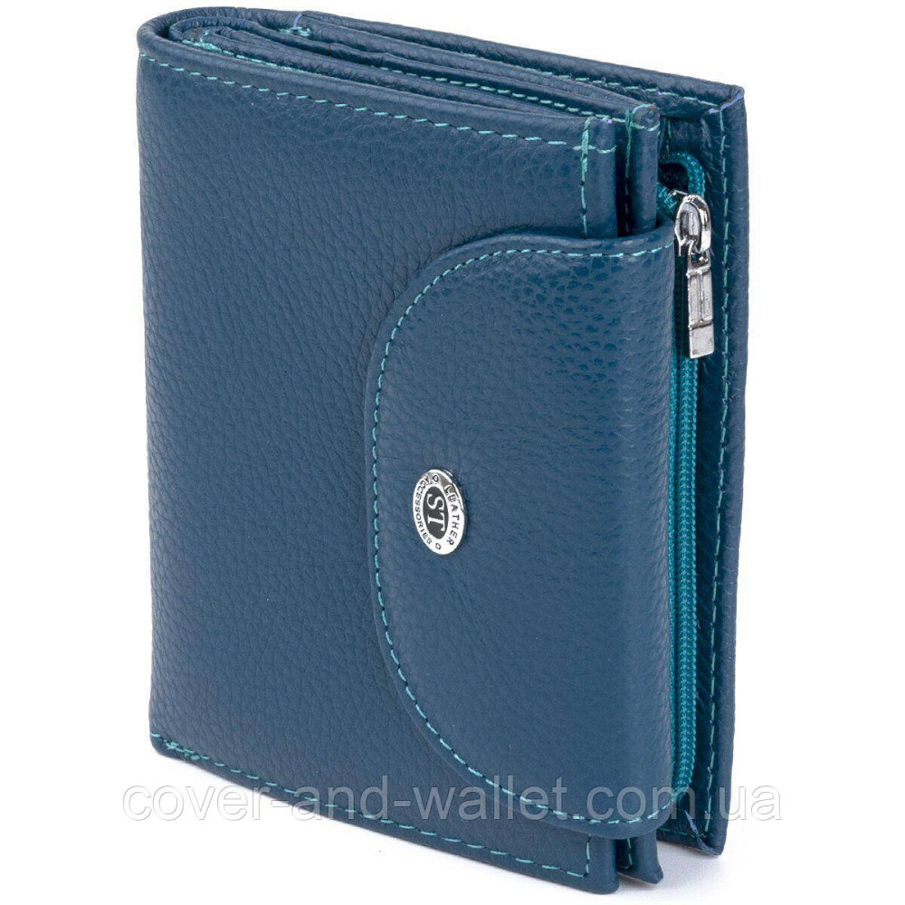 Стильний компактний жіночий гаманець синього кольору із хлястиком на магніті ST Leather Київ - фото 2