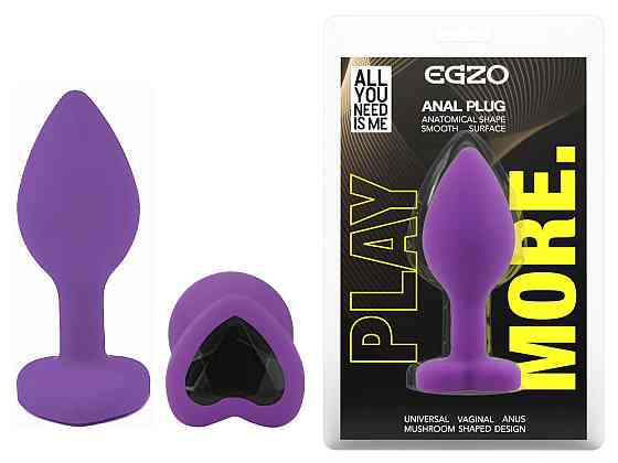 Силиконовая анальная пробка EGZO - Silicone Violet Heart Plug Black, size S Sex Aura Киев