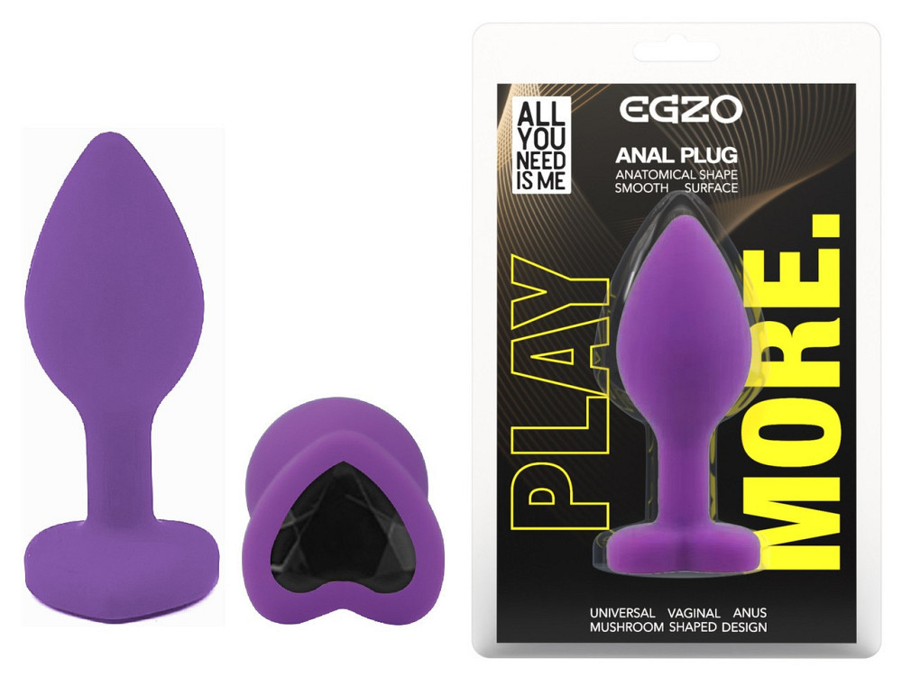 Силиконовая анальная пробка EGZO - Silicone Violet Heart Plug Black, size S Sex Aura Киев - изображение 1