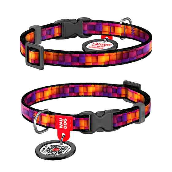 Нашийник для котів та дрібних порід собак нейлоновий WAUDOG Nylon з QR паспортом, малюнок "Куби Коломыя