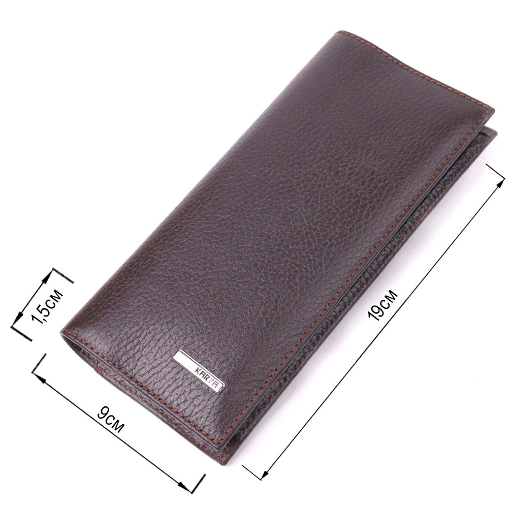 Чудовий вертикальний чоловічий гаманець із натуральної зернистої шкіри KARYA 21437 Коричневий Київ - фото 3
