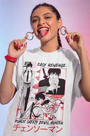 Футболка для хлопчика з аніме принтом Людина-бензопила оверсайз (зріст від 165 до 180) Чорний AnimeJ0959m Дніпро