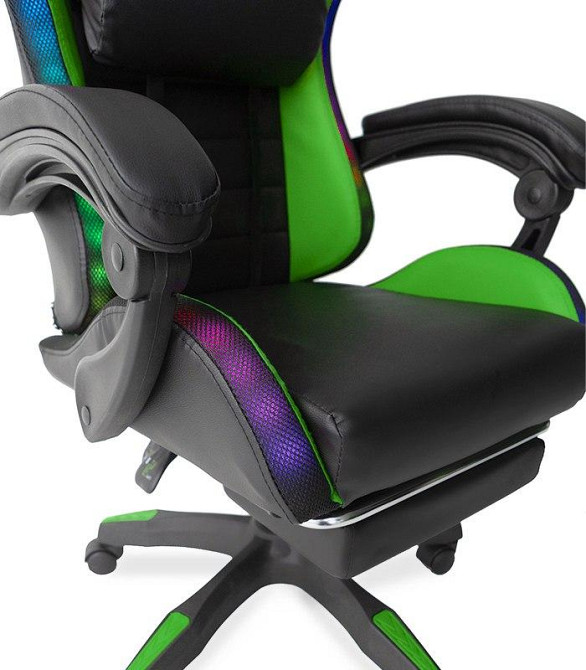 Крісло геймерське комп'ютерне з підсвіткою ігрове ергономічне посилене з функцією масажу та підставкою для Синій Львів - фото 4