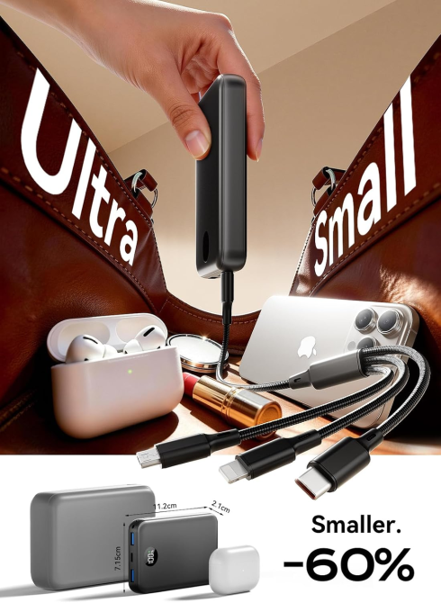 Power Bank LKOYY 27000 мАг, швидка зарядка, USB-C, 2×USB-A, LCD-дисплей, кабель 3-в-1, чорний Київ - фото 3