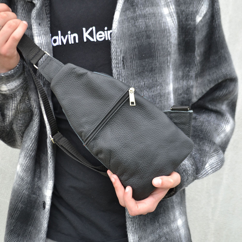 Сумка-слинг кожаная, мужская сумка через плечо черная Idea Мужская кожаная сумка слинг через плечо Киев - изображение 2