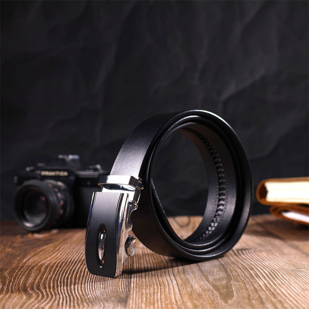 Брючний чоловічий ремінь із пряжкою автомат з натуральної шкіри 21465 Vintage Чорний Київ - фото 5