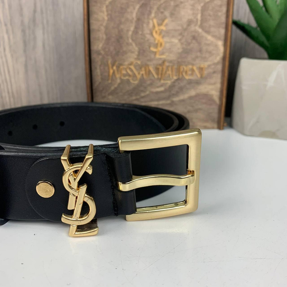Жіночий тонкий шкіряний ремінь поясний з натуральної шкіри YSL Чорний із золотим ( 24253 ) Харків - фото 4