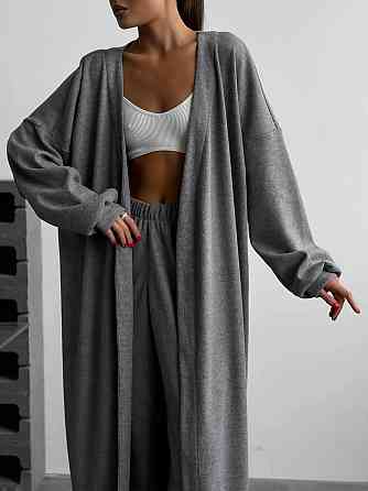 Жіночий стильний повсякденний костюм зі щільного рубчика Сірий Одеса