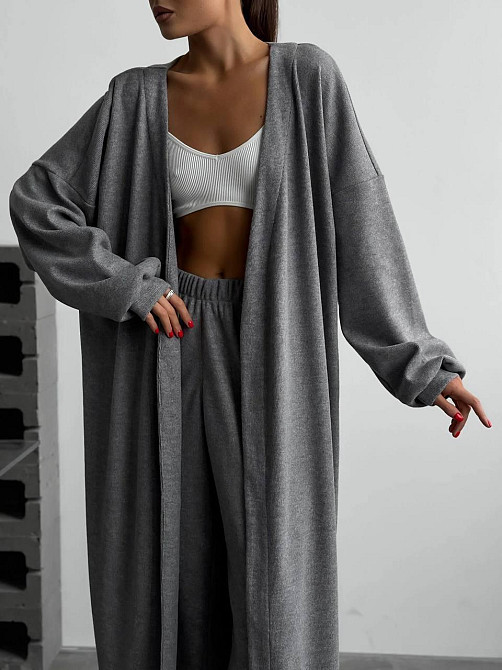 Жіночий стильний повсякденний костюм зі щільного рубчика Сірий Одеса - фото 1