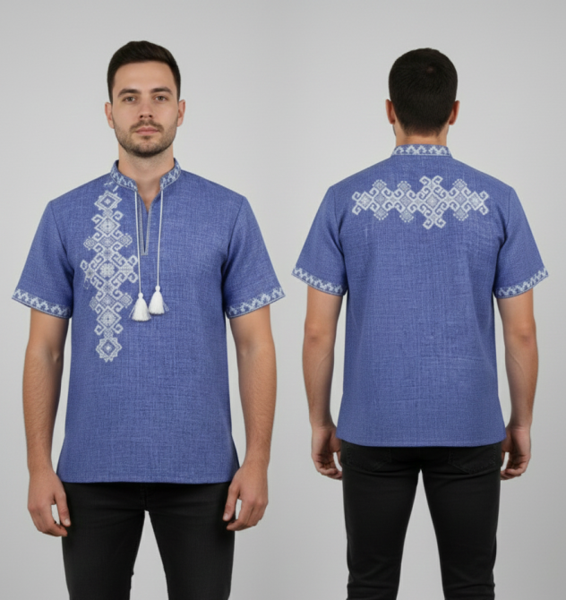 Чоловіча сорочка на короткий рукав з вишивкою на спині Київ - фото 1