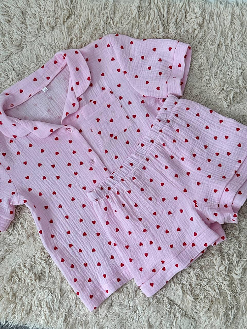 Дитяча муслінова піжама з серцями Рожевий р 110-116 Харків - фото 6