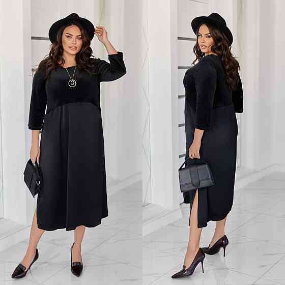 Жіноче стильне плаття батал вільного крою з кишенями дабл шовк + королівський велюр 60/64 Одеса