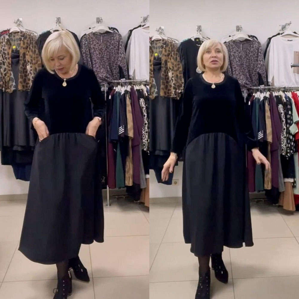 Жіноча стильна сукня батал вільного крою з кишенями дабл шовк + королівський велюр Одеса - фото 1