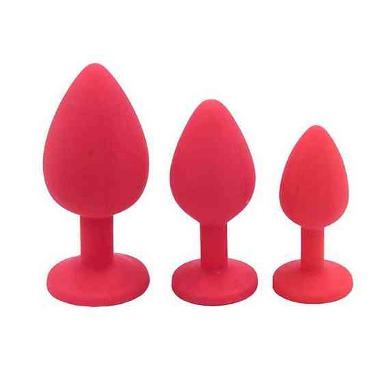 Силіконова анальна пробка з кристалом - Червоний - 3.5*8 см - Анальні іграшки Вінниця