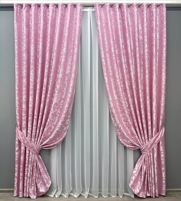 Комплект готовых штор VR-Textil Жаккард Вензель № 476ш Розовый 100х250 см 2 шт (39-0079) Киев - изображение 2
