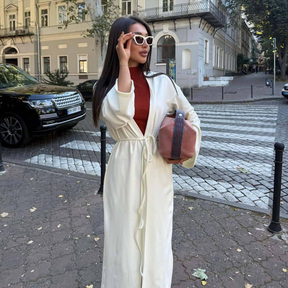 Жіночий базовий теплий костюм двійка: кардиган і штани палацо турецький кашеміровий термотрикотаж Молочний Одеса - фото 1