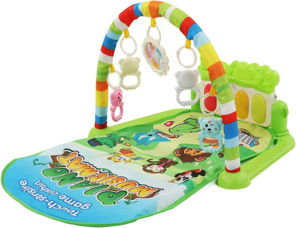 Ігровий дитячий килимок із музичним піаніно, підвісними іграшками, принт тварини зеленого кольору Кам'янець-Подільський - фото 6