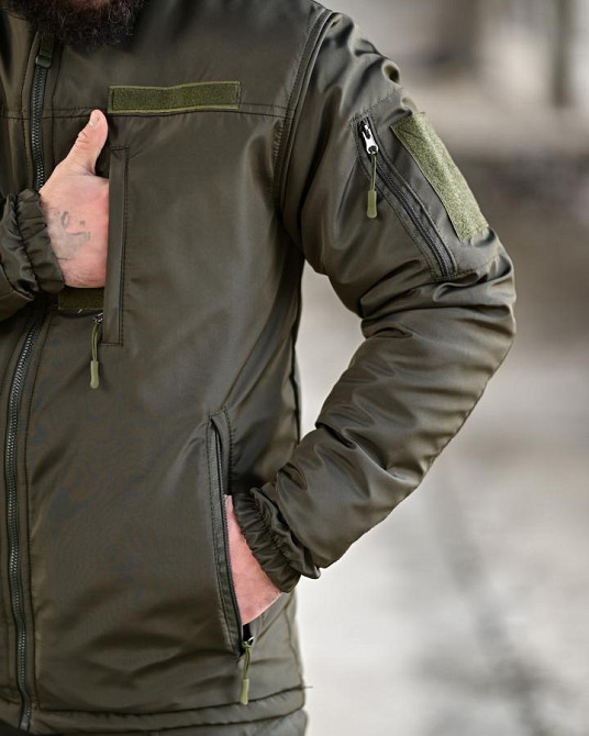 Зимовий тактичний чоловічий костюм хакі куртка штани на синтепоні з підтяжками теплий закриває поперек Одеса - фото 6