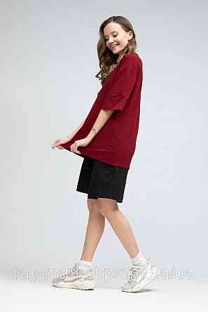 Костюм футболка оверсайз бордова та шорти чорні RAY BASIC жіночий (U1801W-Burg-Black) Київ