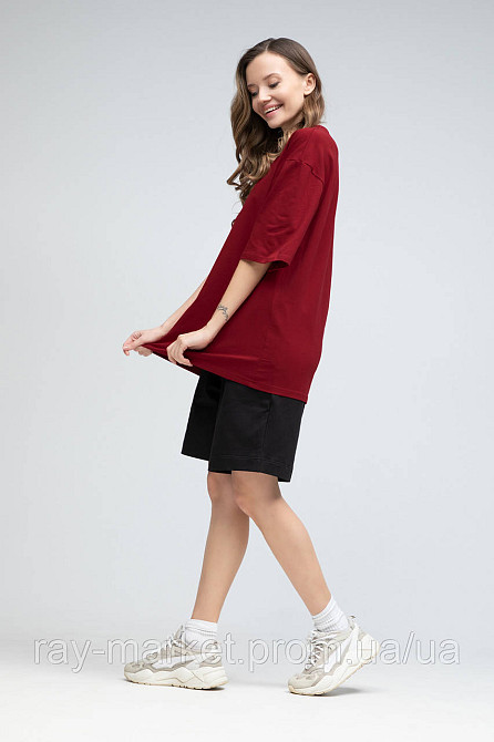 Костюм футболка оверсайз бордова та шорти чорні RAY BASIC жіночий (U1801W-Burg-Black) Київ - фото 3