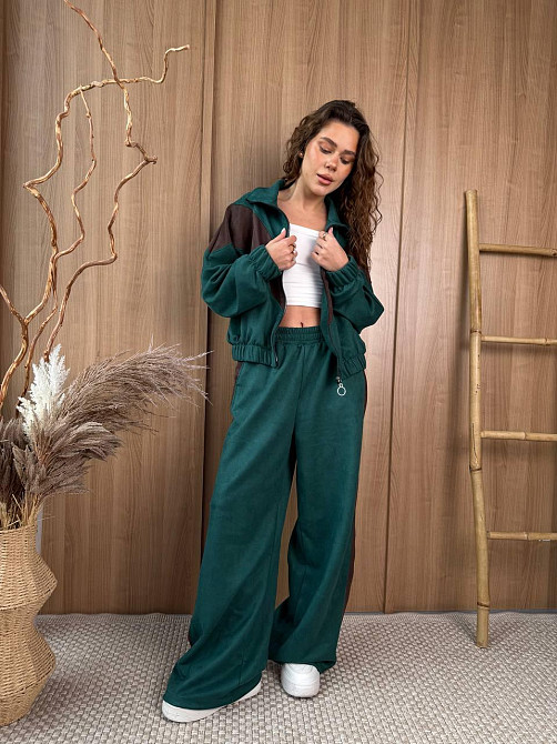 Женский стильный повседневный костюм двойка из замша на дайвинге Изумрудный Одесса - изображение 3