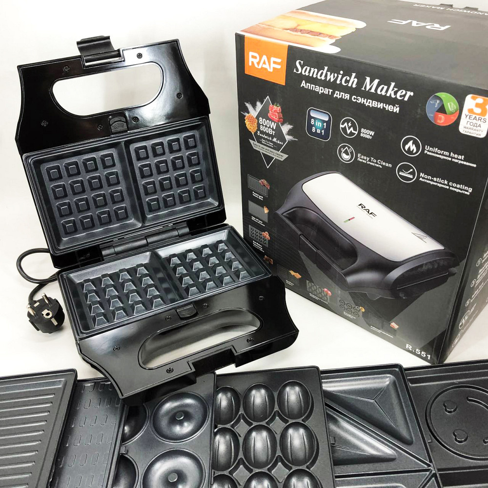 Сендвічниці бутербродниці RAF R.551 850 Вт 8 в 1, Мультимейкер бутербродниця вафлі гриль пончики ED-19 Івано-Франківськ - фото 6