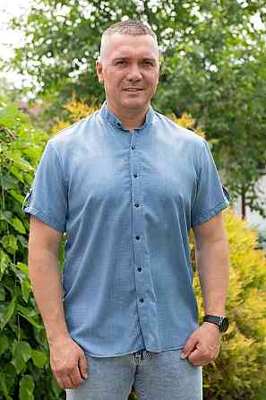 Сорочка чоловіча, короткий рукав, льон, топ Крохатушка одяг Київ