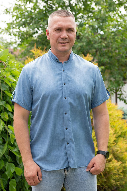 Сорочка чоловіча, короткий рукав, льон, топ Крохатушка одяг Київ - фото 3