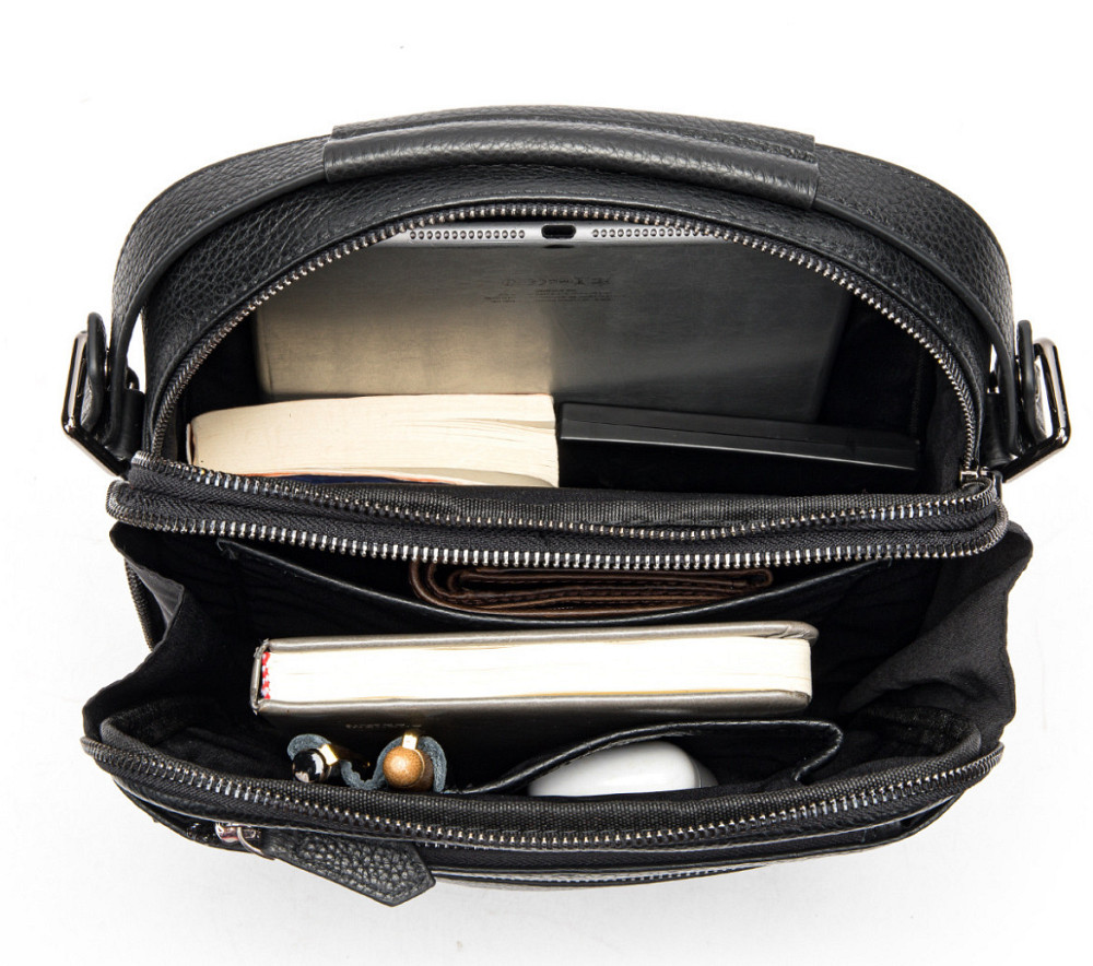 Кожаный мессенджер мужской Мужская кожаная сумка через плечо черная Tiding Bag Киев - изображение 7