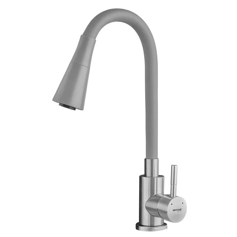Смеситель для кухни MIXXUS SUS-011-T REFL.GRAY с силиконовым изливом из нерж. стали SUS304, излив серый (MI8227) Киев - изображение 1