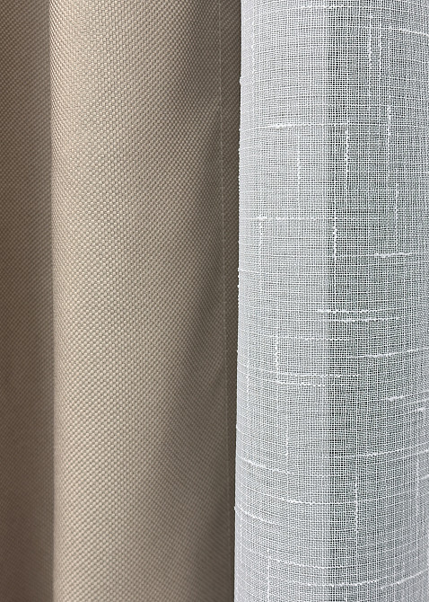 Комплект штор VR-Textil рогожка преміум TERRA LUXE 150х270 2шт і Тюль 600х270 1858ш-115т бежевий з білим 71-076/5 Київ - фото 6