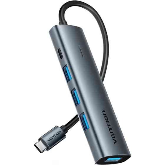 Хаб USB 3.0 Type-C -> 4xUSB 3.0/1xUSB-C, 5Gbps, Black Vention Вінниця