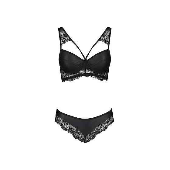 Комплект з еко-шкіри та мережива Passion LOONA SET XXL/XXXL, black, бра і трусики Sex Aura Київ