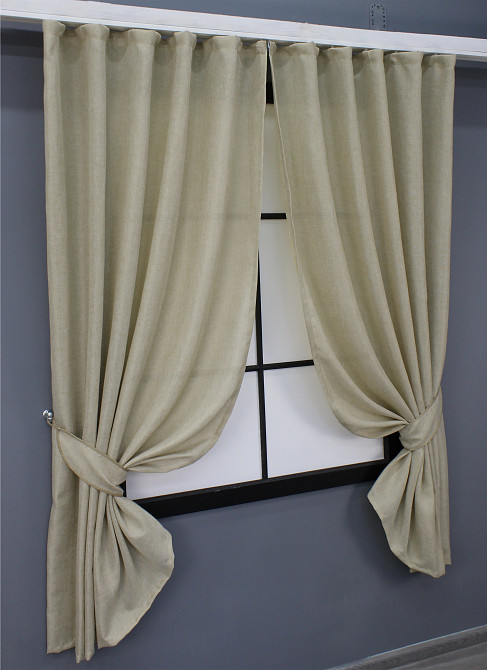 Комплект коротких штор VR-Textil Льон Мішковина № 114ш Бежевий 130х170 см 2 шт (35-0107) Київ - фото 2