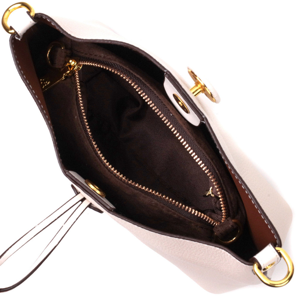 Кожаная женская сумка с оригинальной застежкой пуговкой Vintage 22321 Белая Киев - изображение 6