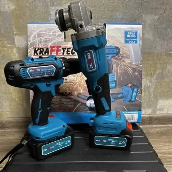 Набор 2в1 KRAFFTEC: аккумуляторная болгарка и дрель-шуруповерт 36V с 2 АКБ и зарядным устройством Одесса - изображение 1