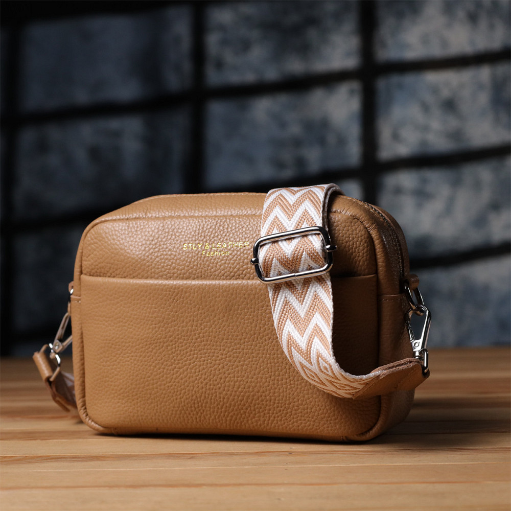 Женская сумка кросс-боди из натуральной кожи Vintage sale_15139 Бежевый Киев - изображение 7