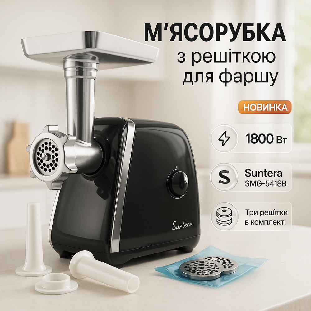 Мощная бытовая электромясорубка для дома Suntera SMG-5418B 1800 Вт, Бытовая мясорубка Помощница UQ-96 Львов - изображение 18