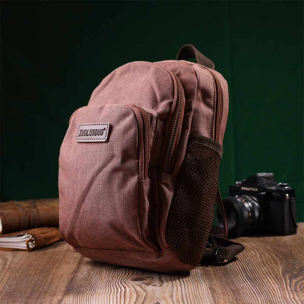 Небольшой рюкзак из полиэстера с большим количеством карманов Vintage 22150 Коричневый Киев - изображение 9