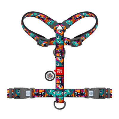 Шлей для собак WAUDOG Nylon анатомическая H-образная с QR-паспортом "Зубастые монстры" пластиковый фастекс, M (344-4048) Винница - изображение 2
